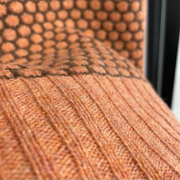 [L] Vintage Murray Brothers Scottish Wool Knit Sweater Orange & Brown 70s Print - Picture 8 of 15